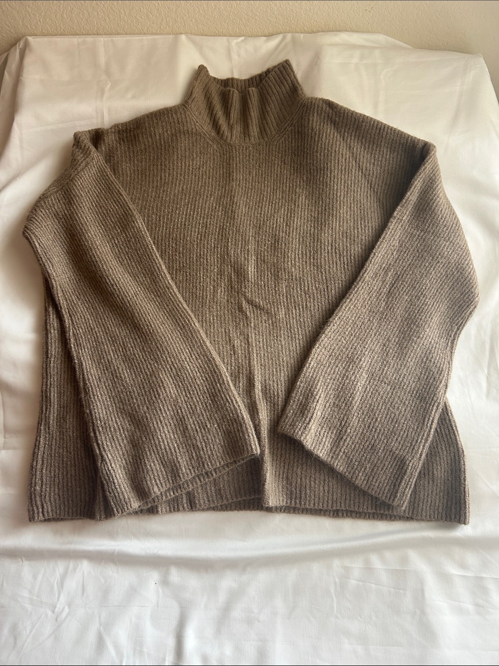 Cozy Taupe Mock Neck Ribbed Sweater